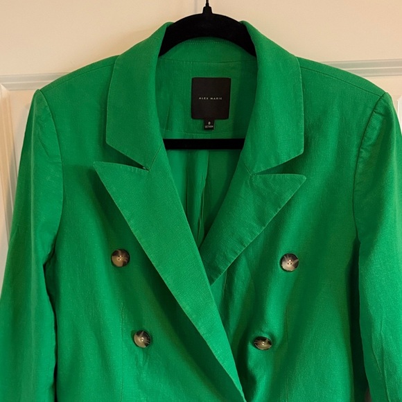 Alex Marie Romi Stretch Linen Blend Long Sleeve Coordinating Button Front Blazer - Picture 3 of 12